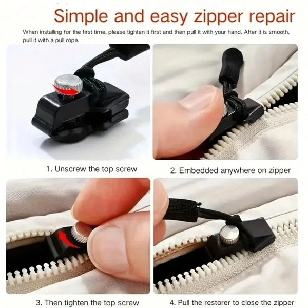A step-by-step guide showing how to perform a simple and easy zipper repair using a detachable kit.