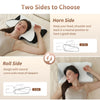 Two sides to choose for a contoured memory foam sleep pillow, showing the horn and roll designs.