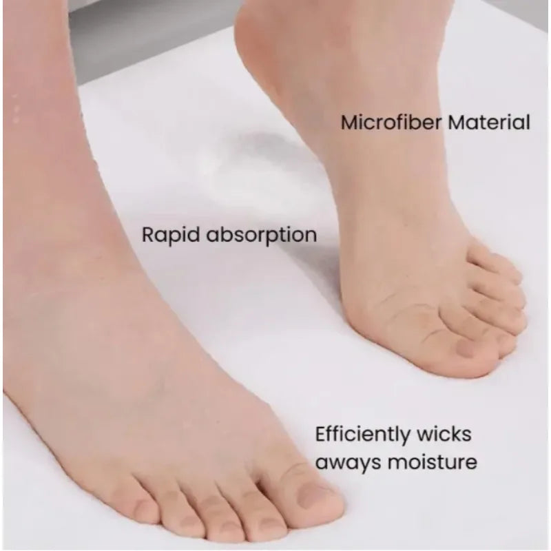 Close-up of a foot demonstrating the rapid absorption and moisture-wicking properties of a microfiber material.