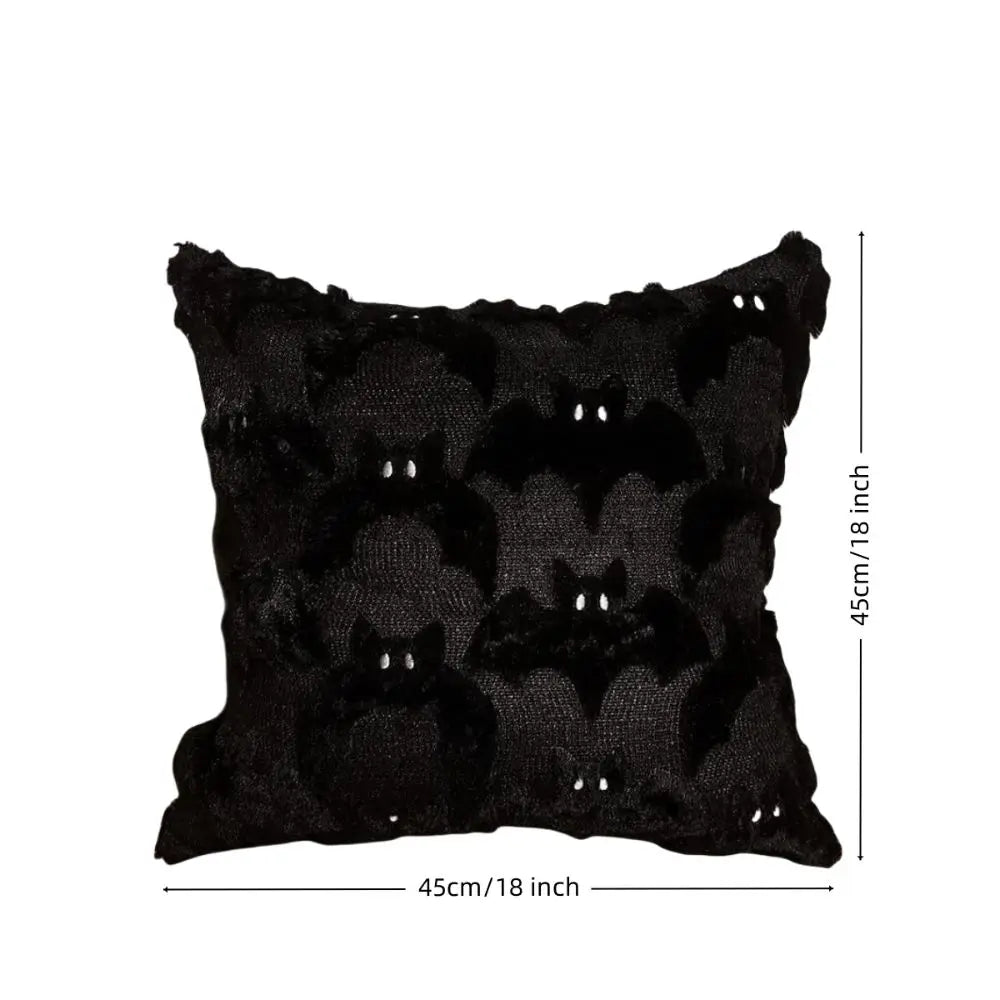 Black throw pillow cover with a subtle dark pattern featuring ghost and pumpkin designs
