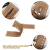 A close-up view of a tan PU leather zipper frame with a brass hardware buckle and reserved sewing holes.