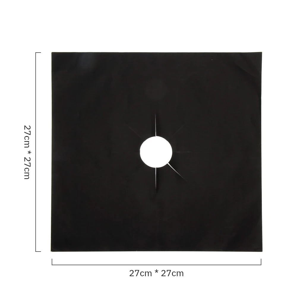Black gas stove protector set with a circular cutout for protection