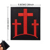 Black embroidered patch set featuring three red crosses in a church design.