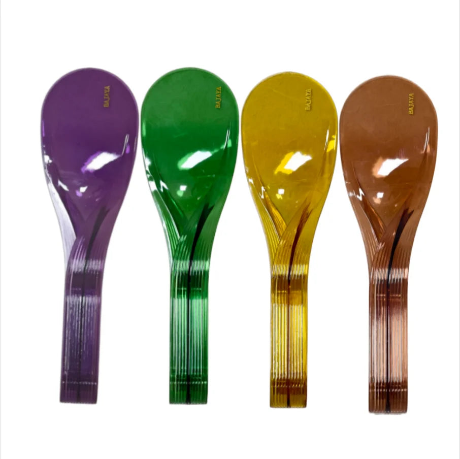 A set of five heavy duty mattress lifters or bed linen organizers in purple, green, yellow, and brown.