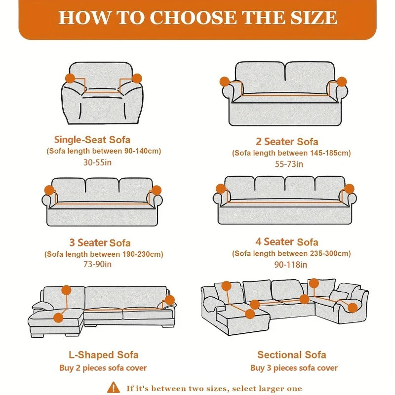 Diagram showing how to choose the size of a sofa, illustrating single-seat to sectional options.