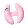 A pink baby head and neck support pillow designed for strollers and car seats.