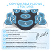 An illustration of a contoured memory foam pillow showing numbered support areas for wrists, shoulders, and the head.