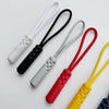 A collection of ten zipper pull replacement clips in various colors including white, black, silver, red, and yellow.