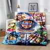 A colorful Paw Patrol themed flannel throw blanket featuring various cartoon dog characters and the Paw Patrol logo.