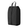 A black durable foldable shoe and travel organizer bag with shoulder straps.