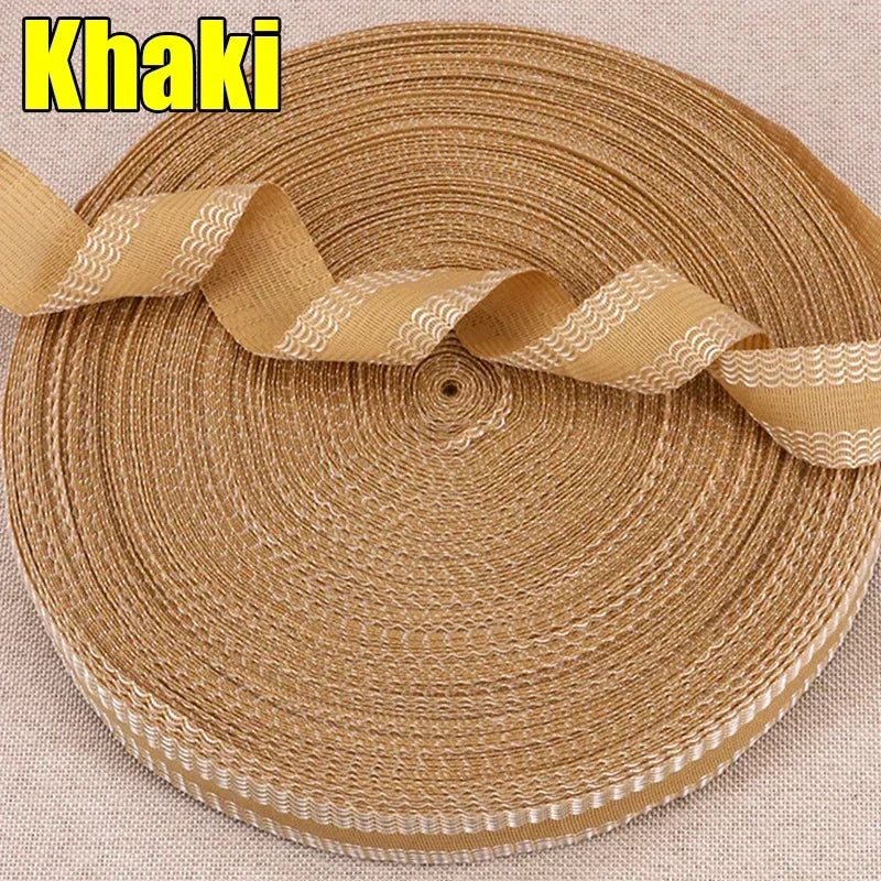 Roll of khaki iron-on hem tape for pants and jeans