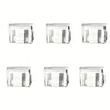 Four clear plastic invisible edge clips used for adjusting pants hems.