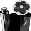 A roll of black heat transfer vinyl sheet with a circular view showing the textured surface.
