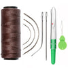 A set of five rolls of multi-color sewing threads for hair extensions, including a spool and various needles.