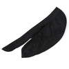 Black paisley print unisex headwrap shown flat lay