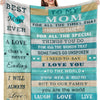 A soft printed throw blanket with text encouraging love and appreciation for a mom