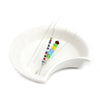 A set of precision stainless steel beading needles with colorful beads displayed on a white dish.