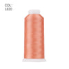 A roll of orange-colored polyester embroidery thread with a white core.