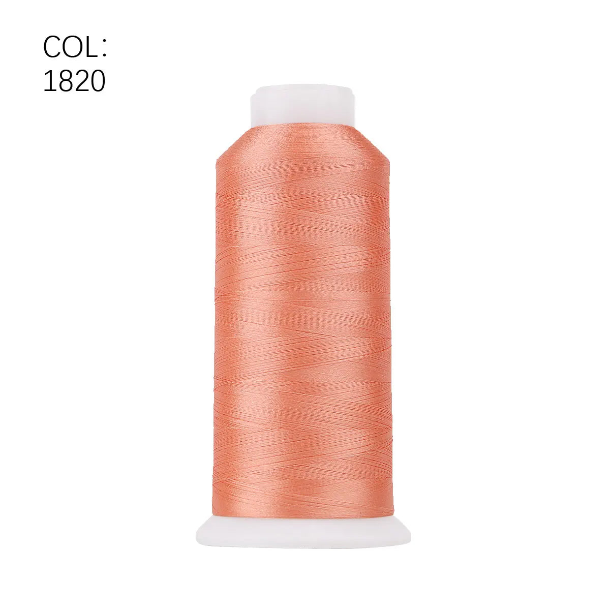 A roll of orange-colored polyester embroidery thread with a white core.