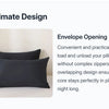 A set of black pillows demonstrating an envelope opening design for convenient loading and unloading.