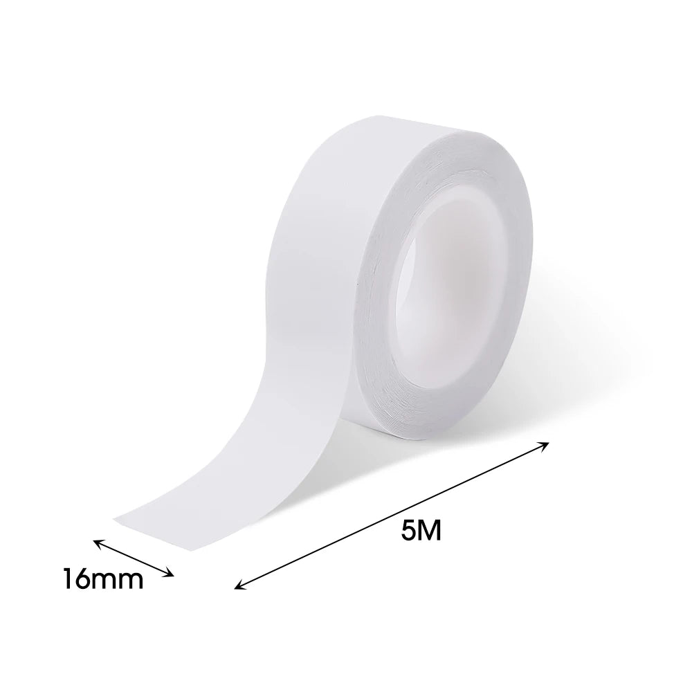 Roll of white invisible self-adhesive lingerie tape with a 5m length and 16mm width.