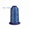 A spool of blue embroidery thread, color 1521, for high tenacity polyester work.