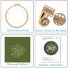 Embroidery kit showing a hoop, color thread and needles, a stamped pattern, and an English instruction sheet.