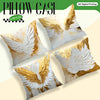 Four styles of decorative pillow cases featuring golden and white wing designs printed on fabric.