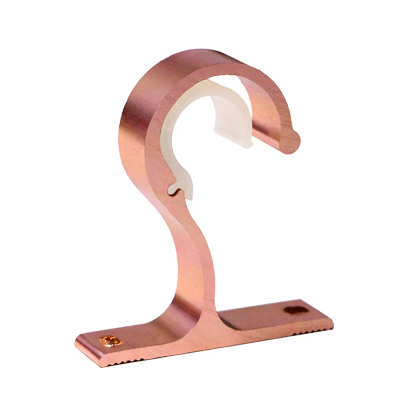 A rose gold heavy-duty curtain rod bracket with an arched hook and a flat mounting plate.