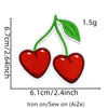 Two red cherry embroidered fruit patches measuring 6.7 cm long and 1.5g each.