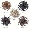 A collection of professional hair extension bead tools in various shades including Light Brown, Balck, Beige, Dark brown, and
