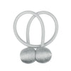 Silver magnetic curtain tiebacks with looped ends and a ball-shaped base