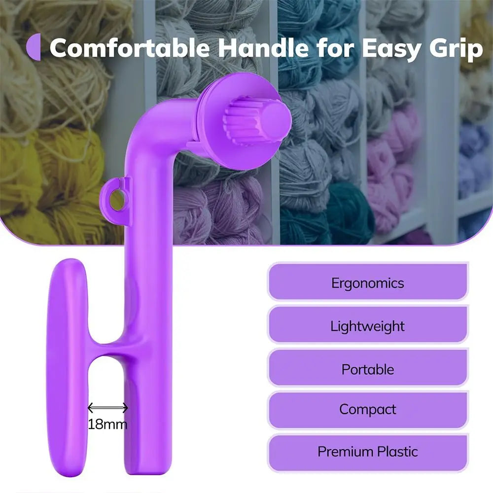 A purple ergonomic handle for a crochet tool set, highlighting its lightweight and compact design.