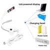 A setup showing a USB powered display, charging head, power bank, and power strip connected to a laptop.