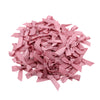 A pile of pink satin ribbon bows for craft and decoration.