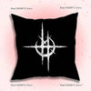 Black throw pillow cover featuring a white double-sided gothic cyber sigil design.