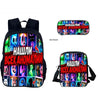 A black backpack featuring a print of various cartoon animals and a separate zippered pouch with the text 'НАШЛИ ВСЕХ АНОМАЛИ