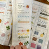 A close-up of a portable mini embroidery sewing kit showing various knots like French, Colonial, and German knots on white fa
