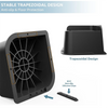 A black trapezoidal design furniture riser with silicone grips shown next to a separate grip piece.
