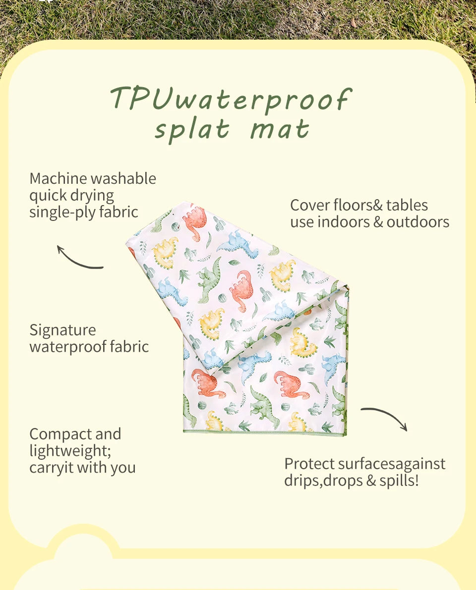 A folded TPU waterproof splat mat featuring a floral pattern, designed to protect floors and tables.