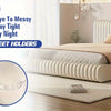 A set of four silicone sheet holders designed to keep bed sheets tight and prevent slipping on a mattress.