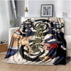 A large throw blanket featuring characters from Jujutsu Kaisen anime in a dynamic style.