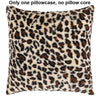 A square pillowcase with a leopard print fabric featuring brown and black spots.