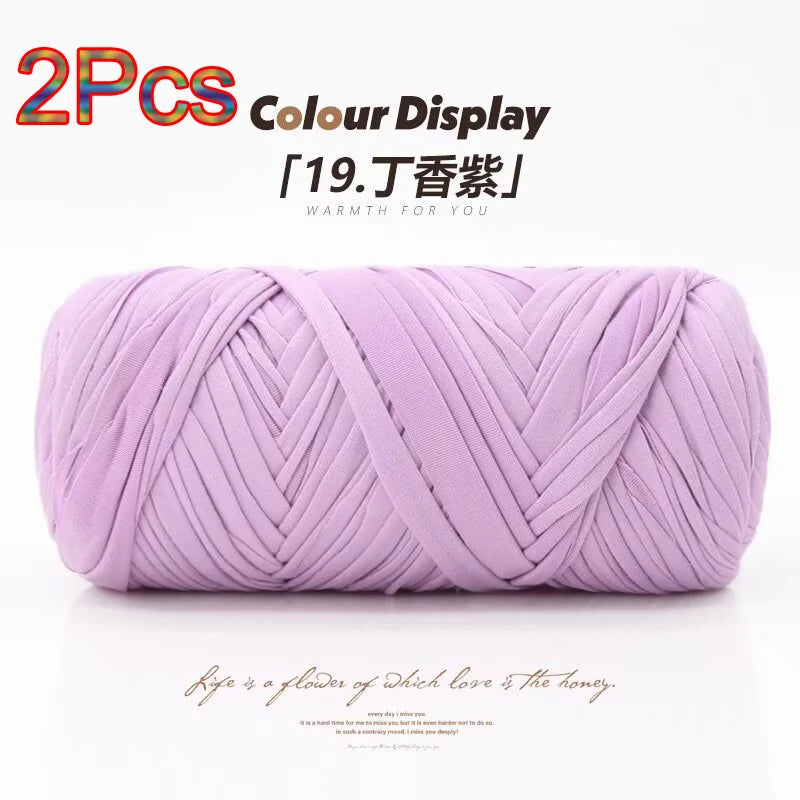 Two purple elastic yarn skeins displayed for crafting