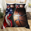 A sports theme duvet cover set featuring basketball graphics and American flag patterns.