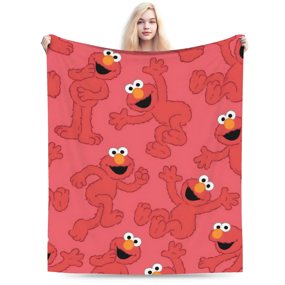 A red flannel throw blanket featuring cartoon characters Elmo and Friends