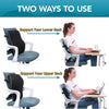 Demonstration of two ways to use a memory foam lumbar support pillow for lower and upper back support.