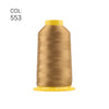 A spool of gold-colored high tenacity polyester embroidery thread with a yellow plastic base.