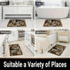 A variety of places featuring a pink tiger and tropical palm leaf non-slip entryway rug in different contexts.