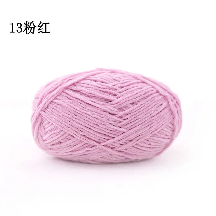 Pink matte chenille yarn ball for knitting and crochet